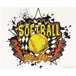 softball mama png, retro softball png design, splash effect, softball sublimation design, softball mom shirt png, digita