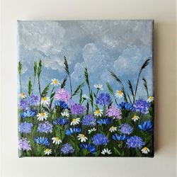 acrylic painting of wildflowers | field of daisies wall art