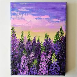 landscape acrylic painting of wildflowers impasto art on canvas