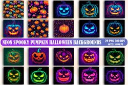 neon pumpkins halloween backgrounds bundle