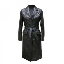 leather long coat woman