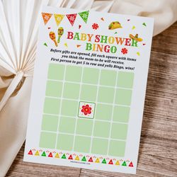 bingo mexican baby shower game, mexican fiesta baby shower bingo game, baby bingo printable, bingo cards