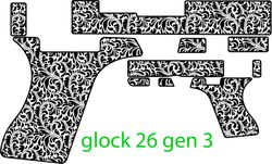 glock 26 gen 3 hand gun design seamless abstract scroll pattern svg laser engraving, cnc cutting vector file