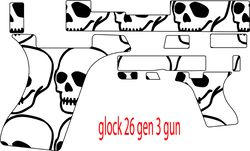 glock 26 gen 3 hand gun design seamless skull pattern svg laser engraving, cnc cutting vector file