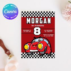 car birthday invitation, car party invitation, red car birthday invitation, cars invitation, red cars invitation