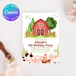 farm birthday invitation, farm birthday party invitation, farm birthday invites, farm party invitation, animal farm bday