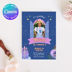 princess birthday invitation, princess  castle invitation, castle invitation, invitation with photo, castle party invite