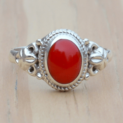 natural coral ring, sterling silver ring women, coral jewelry, stone silver ring, coral gemstone ring handmade gift