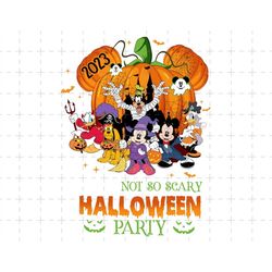 not so scary halloween party 2023 png, mouse and friend halloween, spooky season, boo png, happy halloween, pumpkin hall