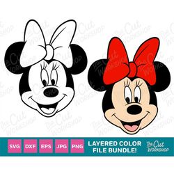 mouse bow head face smiling 1 color and layered bundle | svg clipart digital download sublimation cut file png dxf eps j