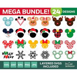 christmas holiday mouse ears snowflakes peppermint mega bundle | svg clipart images digital download sublimation cricut