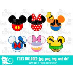 mouse friends heads bundle svg, digital cut files in svg, dxf, png and jpg, printable clipart