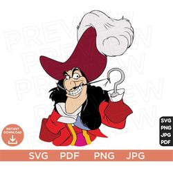 captain hook svg, peter pan svg, disneyland ears clipart svg, vector in svg png jpg pdf format instant download, cut fil