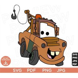 tow mater vector svg, cars svg, lightning mcqueen svg, clipart disneyland ears svg cut file cricut layered by color cric