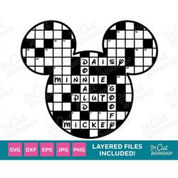 Mouse Ears Checkered Crossword Puzzle Style  | SVG Clipart Digital Download Sublimation Cricut Cut File Png Dxf Eps Jpg