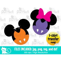 mickey and minnie halloween vampire svg, digital cut files in svg, dxf, png and jpg, printable clipart