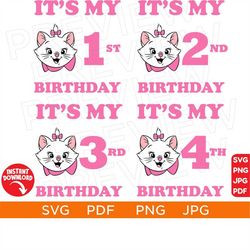 it's my birthday svg, marie aristocats bundle svg, 9 pack bundle, disneyland ears layered, silhouette, cricut,