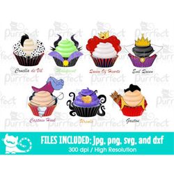 villains cupcakes design svg bundle pack, digital cut files in svg, dxf, png and jpg, printable clipart, instant downloa
