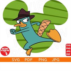 perry the platypus svg, phineas and ferb svg disneyland ears clipart svg disneyworld svg secret agent svg cutting file c