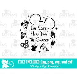 i'm just here for the snacks svg, funny family trip shirt design, digital cut files in svg dxf png jpg, printable clipar