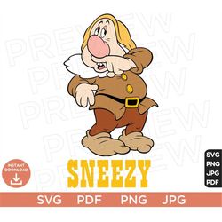 snow white and the seven dwarfs svg, sneezy dwarf svg , disneyland ears clipart svg clipart svg, cut file cricut, silhou