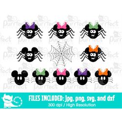 mouse spiders svg, halloween spider svg, spider web svg, digital cut files in svg, dxf, png and jpg, printable clipart,