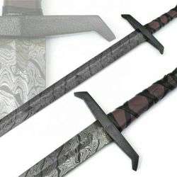 37 inch handmade damascus sharp blade hunting warrior sword with metal handle