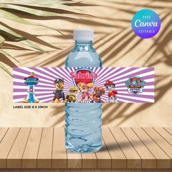 skye paw patrol water bottle label, paw patrol birthday water bottle label editable and printable digital download