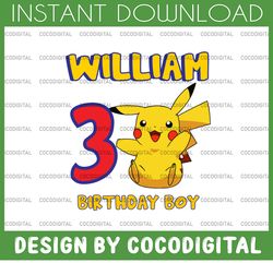 pikachu custom birthday svg, pokemon personalized birthday with name and age, pikachu birthday svg