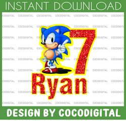 personalised sonic the hedgehog png, happy birthday personalized sonic sublimation png file, custom name and age png