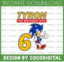 sonic inspired personalized name and age svg, party birthday custom gift, personalised sonic the hedgehog svg