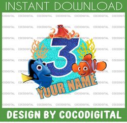 personalised finding nemo marlin dory disney png - happy birthday personalized nemo sublimation png file, custom persona