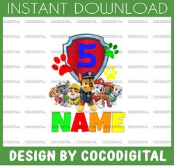 paw patrol birthday png- boy's paw patrol birthday png- paw patrol personalized name and age, custom all family matching