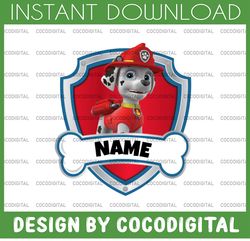 marshall paw patrol custom birthday png, personalized paw patrol birthday png party birthday custom gift raglan kids fam