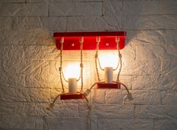 wooden wall lamp twoman red, e14 ,sconce, wooden night light,the lamp in the nursery,lamp in the dining room