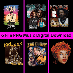 bundel 6 file png digital music vintage, kid rock, sade, kendrick, bad bunny