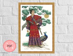 cross stitch pattern, mighty man samurai,japanese boy,asian design,japanese art,instant download,printable