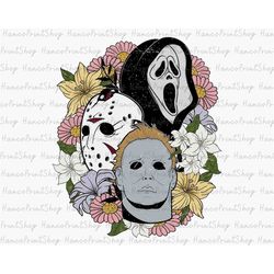 horror halloween png, horror characters png, retro halloween png, groovy sublimation, spooky vibes png, wild floral png,