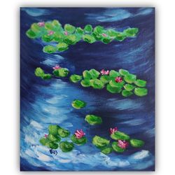 original painting water lilies small acrylic painting pond water lilies handmade