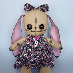 Goth Plush Bunny Handmade Creepy Cute Stuffed Animal Pastel