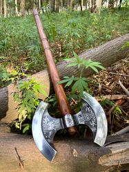 handmade medieval viking axe, hand forged double head axe carbon steel, double head axe with rosewood handle, personaliz