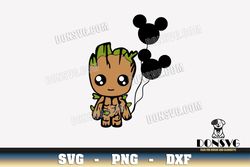 baby groot with mickey balloon svg cut files for cricut guardians of the galaxy png image disney dxf file
