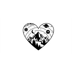 mountain and galaxy svg, mountain and galaxy in a heart svg,  camping svg, hiking svg, nature heart svg, galaxy svg, svg