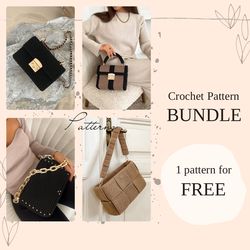 crochet pattern bundle 4 crochet bag pattern beginner video tutorial crochet luxury bag pattern crochet bag handmade