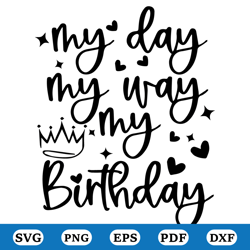 my way my day my birthday, birthday girl, it's my birthday svg, birthday party svg, birthday queen svg