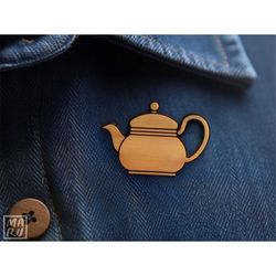 classic teapot brooch pin svg png  glowforge cricut laser template  wood leather acrylic  commercial use file  cute easy