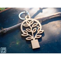 boho plant pendant key charm svg png  glowforge cricut template  wood leather laser-cut commercial use file  diy gifts j