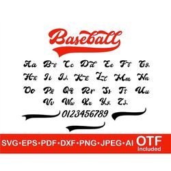 baseball font svg, baseball font bundle, baseball alphabet letters svg, sports font svg, baseball script font tails svg