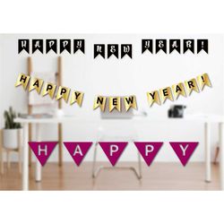 happy new year flags banner sign  digital & printable  cricut, glowforge, laser cut, die cut files  png  svg perfect for