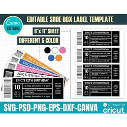 shoe box label template, shoe box label svg, label template svg, label svg, birthday box svg, favor box label, printable